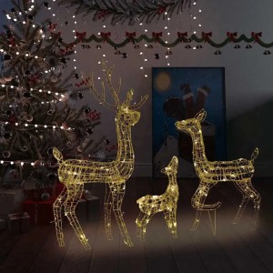 Drei leuchtende Acryl-Rentiere (Familie) mit warmweißen LEDs als Weihnachtsdeko für innen & außen.