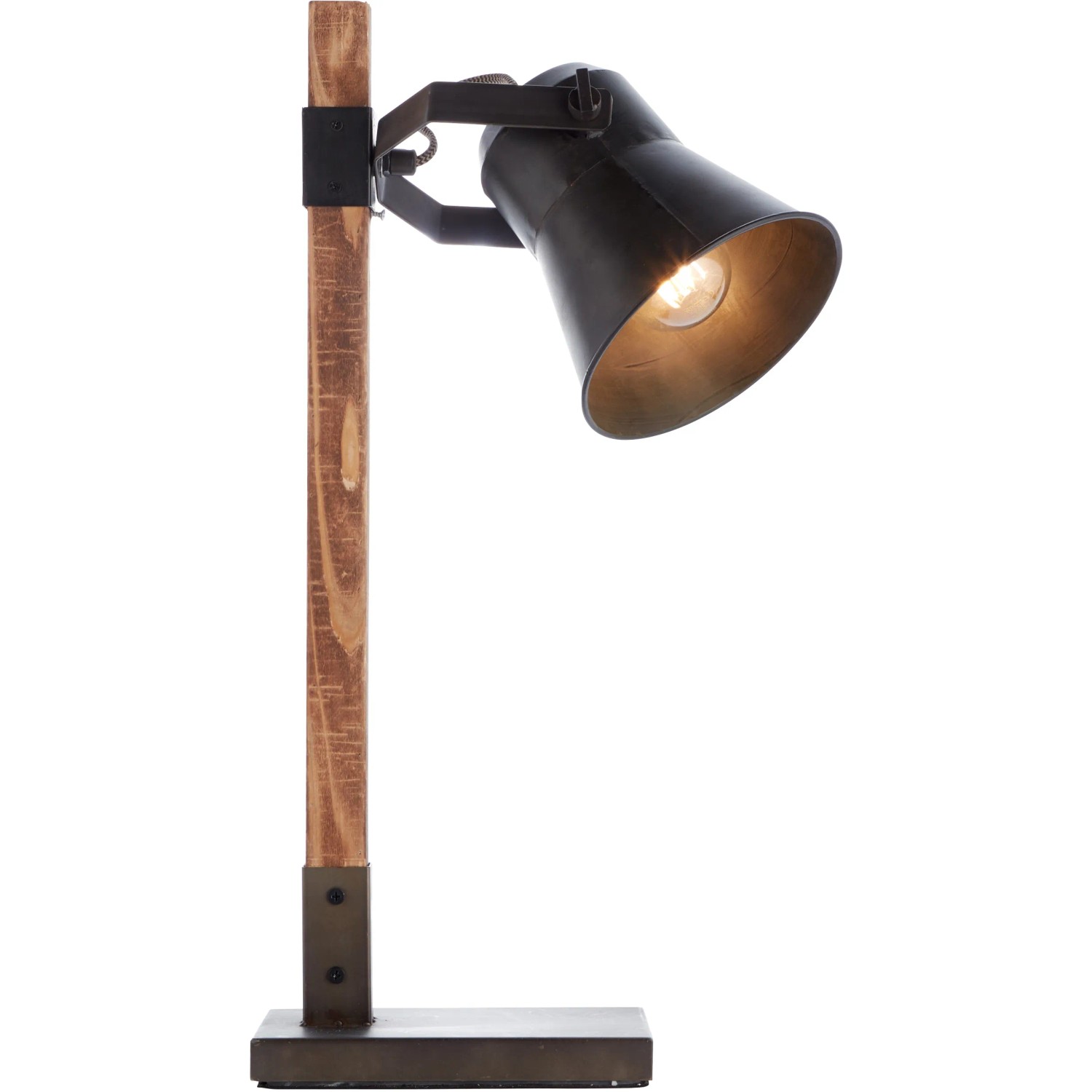 Schwarze Brilliant Tischleuchte Plow aus Stahl und Holz für den Innenbereich.