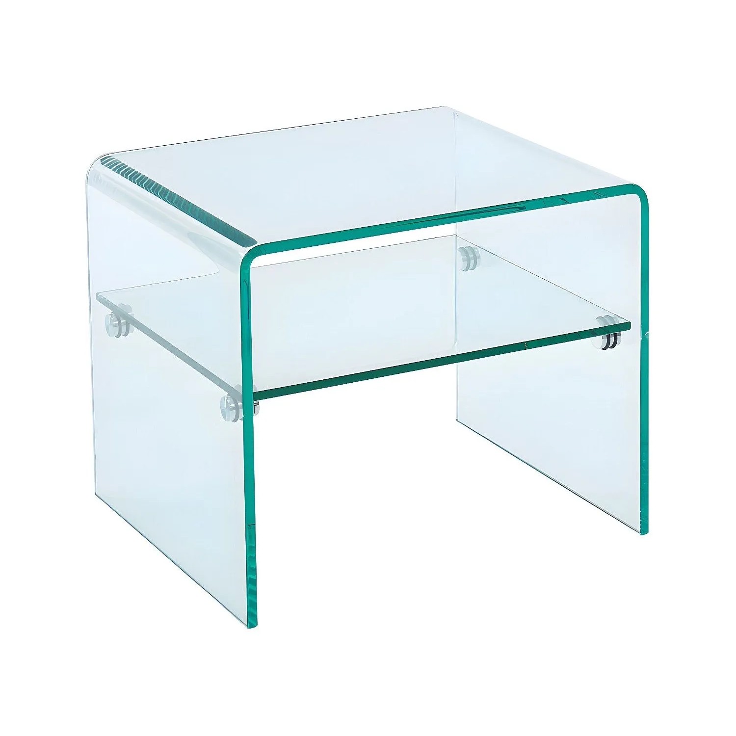 Transparenter Vente-unique Nachttisch Stileos aus Sicherheitsglas mit Ablage, 48 cm breit.