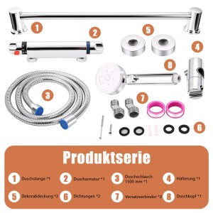 PXloue Duschsystem Mit Handbrause-Höhenverstellbare Duschsäule