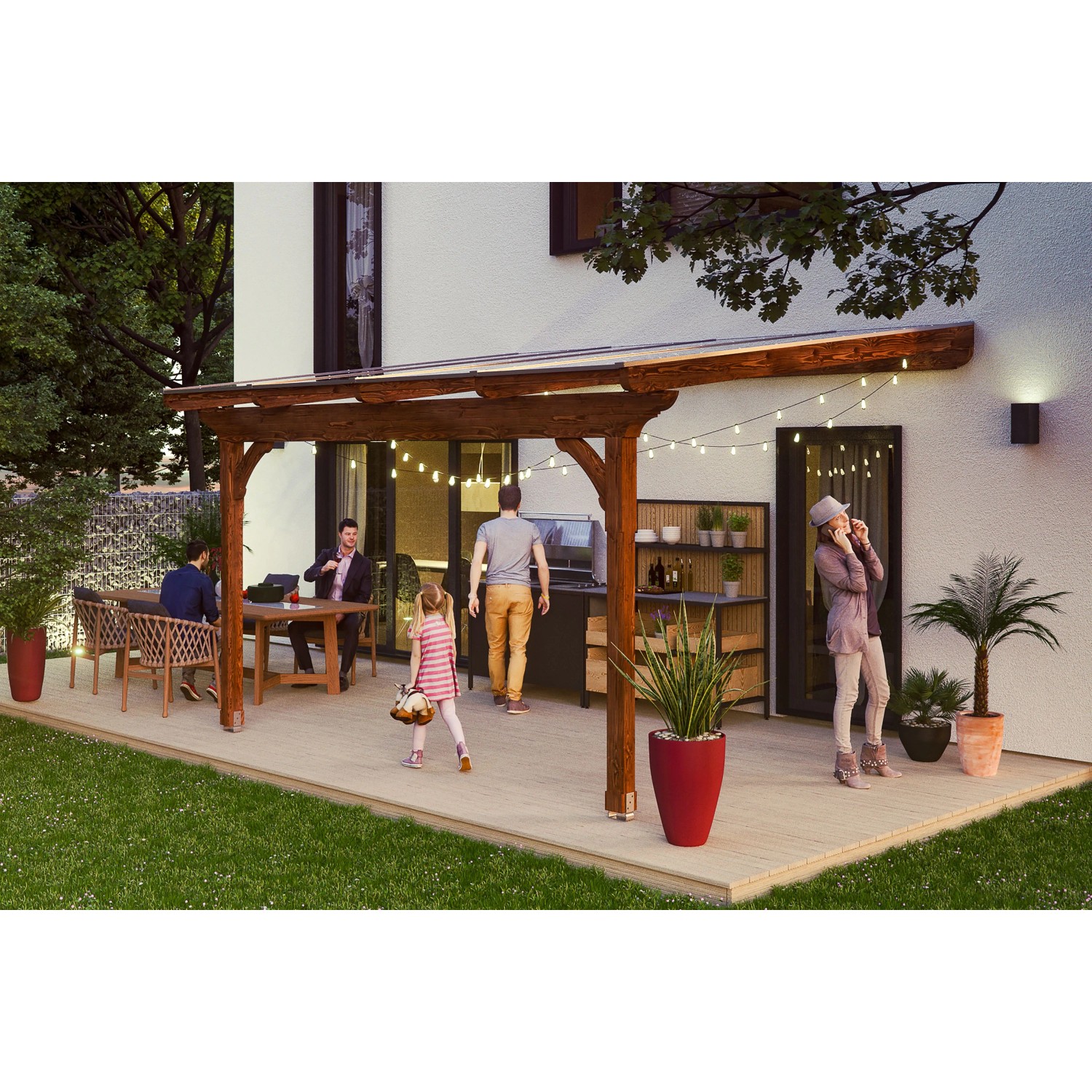 Skan Holz Terrassenüberdachung Ravenna 434 x 350 cm Douglasie Nussbaum