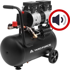 Schwarzer, leiser Yard Force Kompressor EX ARC24 mit 24 l Tank und Rädern.