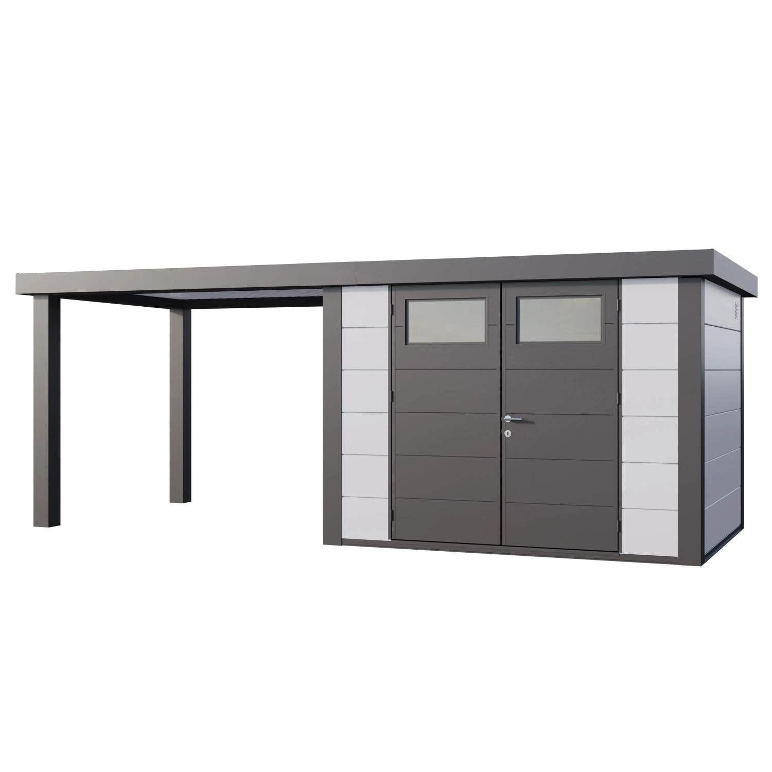 Gerätehaus Classico 3024 mit Offene Lounge L Links 582 cm x 238 cm Weiß günstig online kaufen