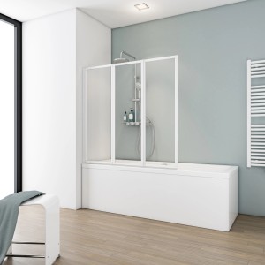 Schulte ExpressPlus Badewannenfaltwand, 3-teilig, 127x121cm, zum Kleben. Badewannenaufsatz aus Glas.