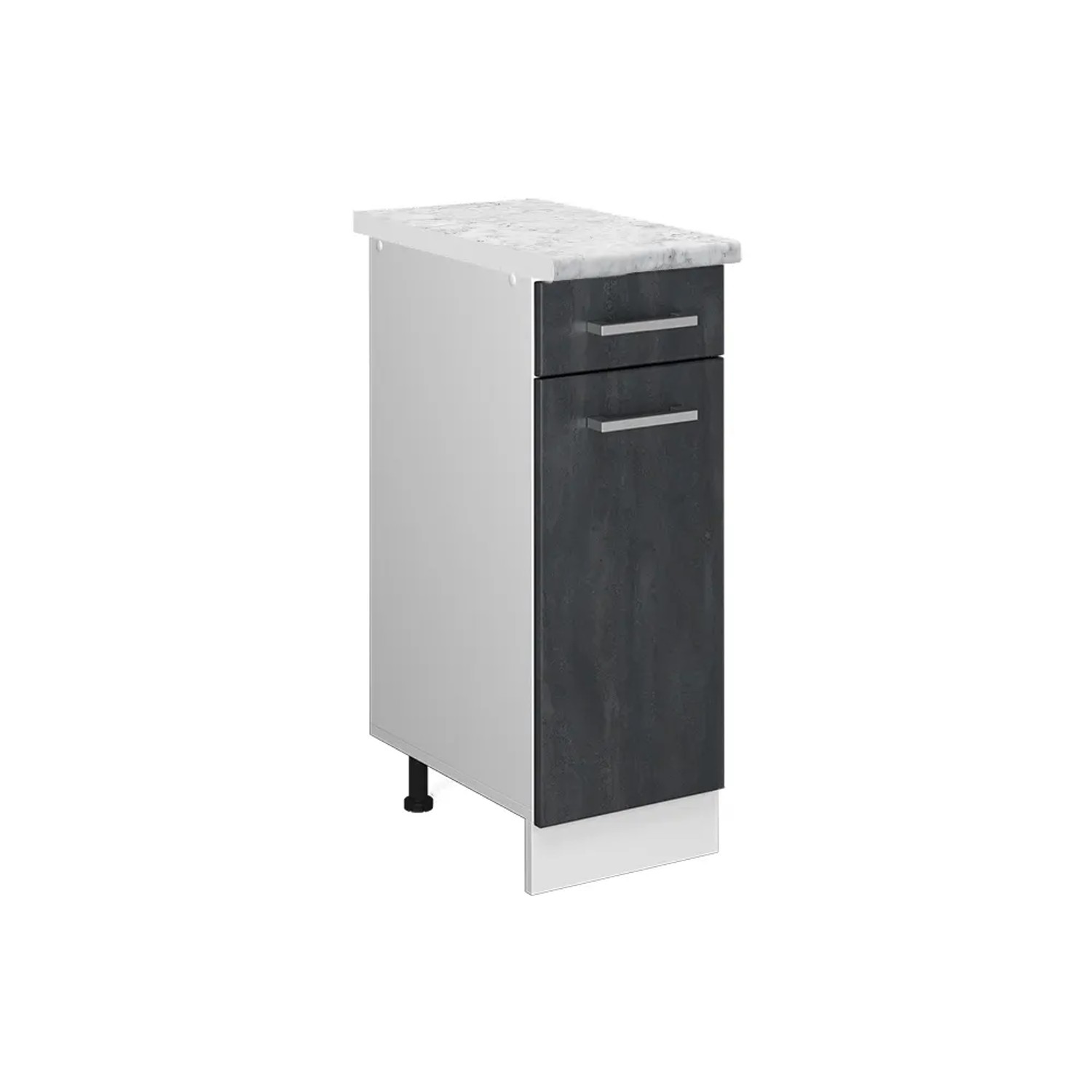 Vicco Küchenunterschrank R-Line Schubladenschrank für die Küche Schwarz Beton 30 cm AP Marmor mit Weiß Korpus