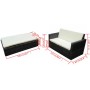 vidaXL Garten-Lounge-Set, 2-teilig, schwarzes Poly Rattan Sofa mit Hocker und Auflagen.