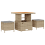 Beiges vidaXL Garten-Sofa-Set mit Tisch und Hockern aus Poly Rattan mit Stauraum.