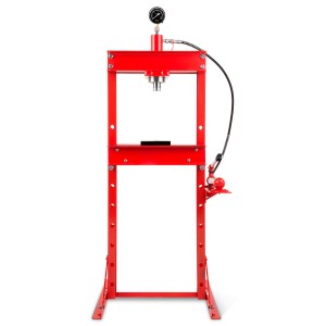 EBERTH Werkstattpresse 20T, rote Hydraulikpresse mit Manometer und Handpumpe.
