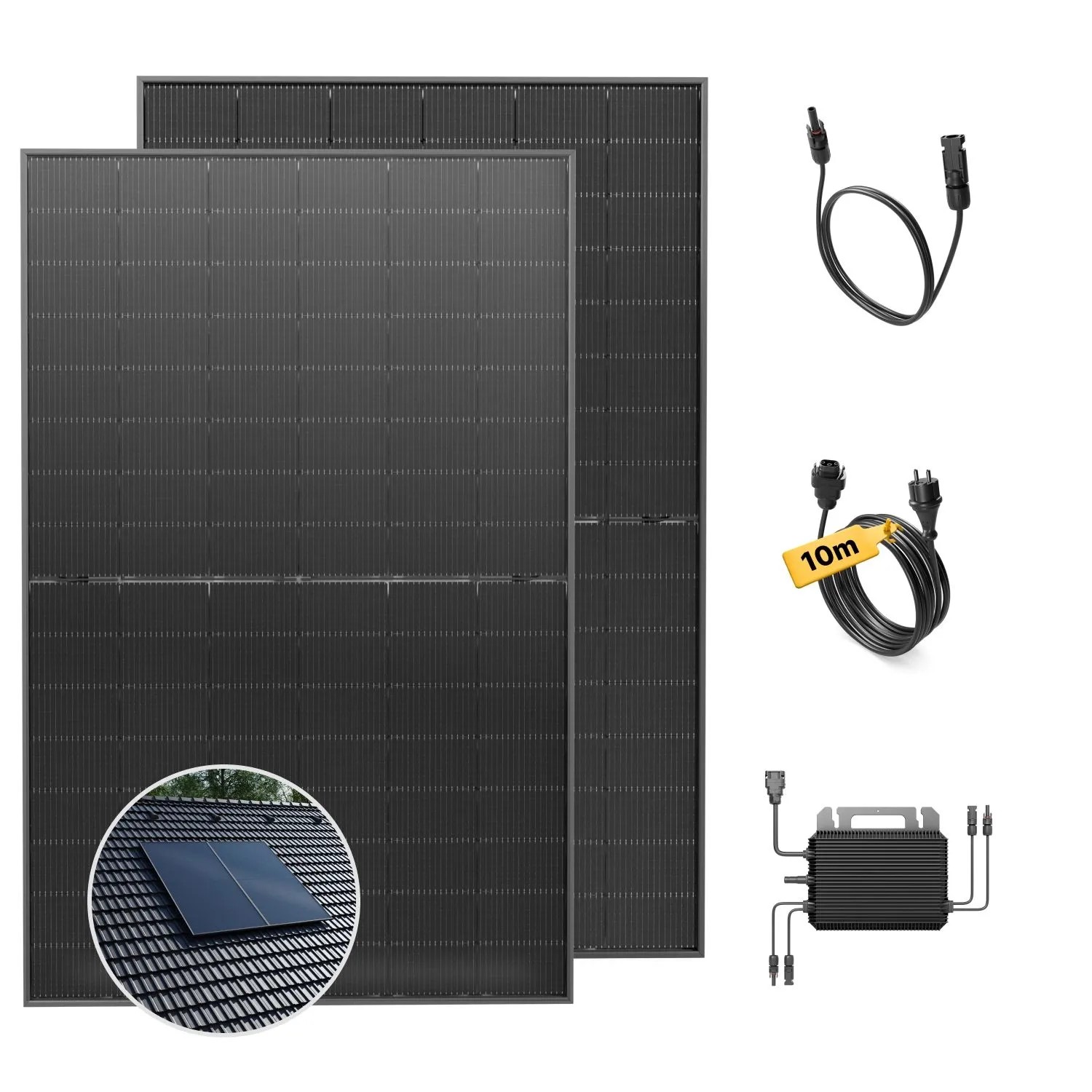 Solakon Balkonkraftwerk 900W Solaranlage mit Ziegeldach Halterung Paarmontage Steckerfertig Komplettset Photovoltaik 800W Kabellänge 10m