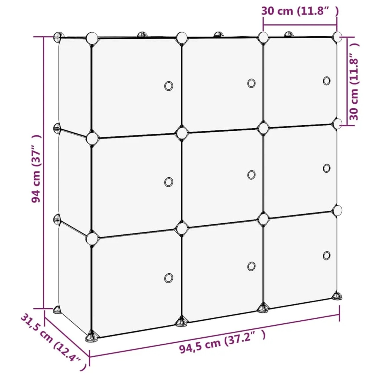 vidaXL Aufbewahrungswürfel-Organizer mit 9 Würfeln und Türen Transparent PP 340557_8