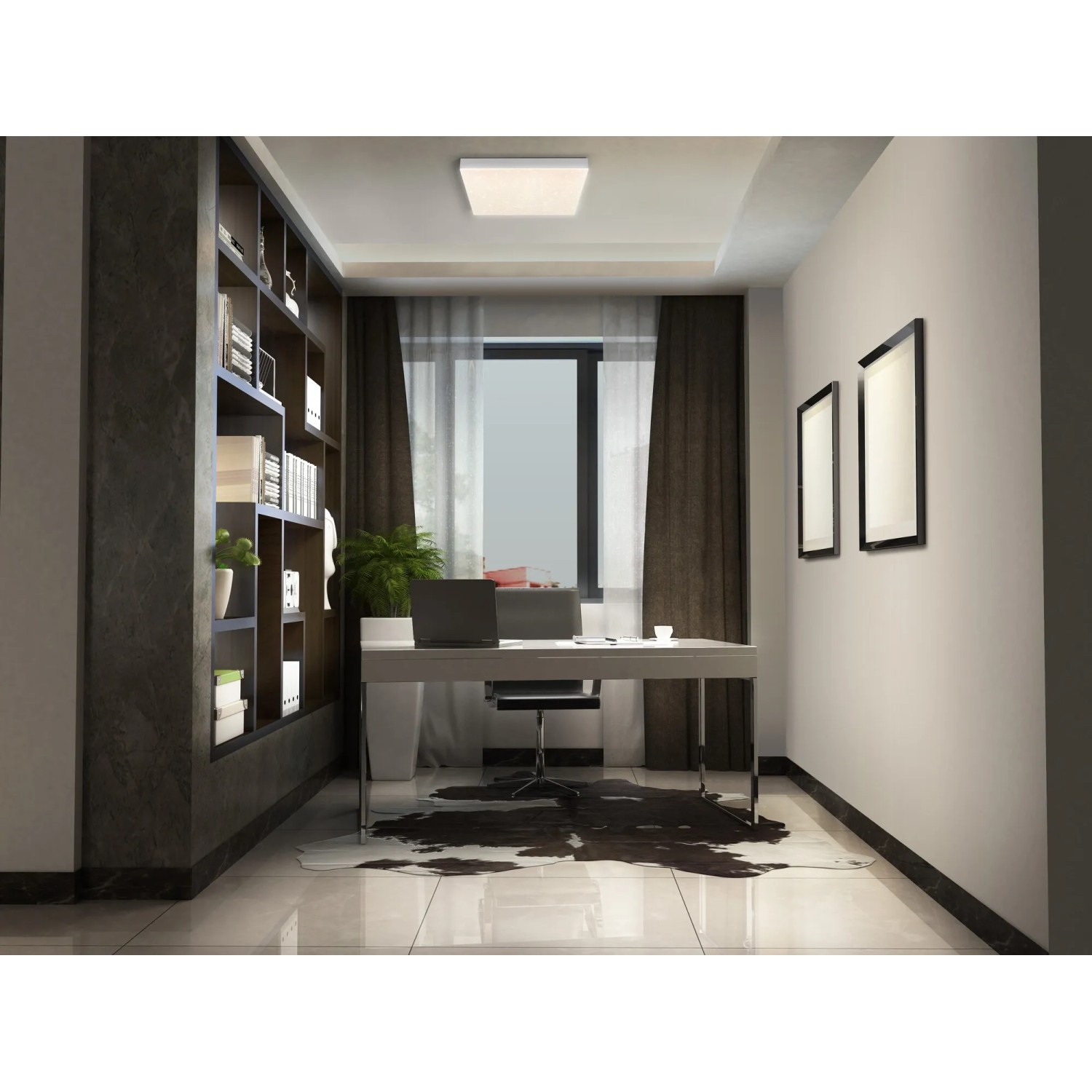 Ledvance Smart+ WiFi Panelleuchte Planon, rahmenlos, 45x45 cm, tunable white, montiert in modernem Büro.