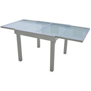 Ausziehbarer, quadratischer Gartentisch Lola in Grau, 90x180 cm. Gartentisch mit Aluminiumgestell und glatter Tischplatte.