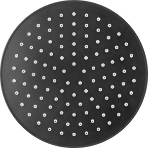 Mattschwarze baliv Kopfbrause, 20 cm Durchmesser, mit Antikalk-Noppen für einfache Reinigung.