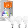 Ledvance Smart+ Leuchtmittel Wifi Mini RGBW E14, 4,9 W, Weiß, mit Verpackung und drei Leuchtmitteln.