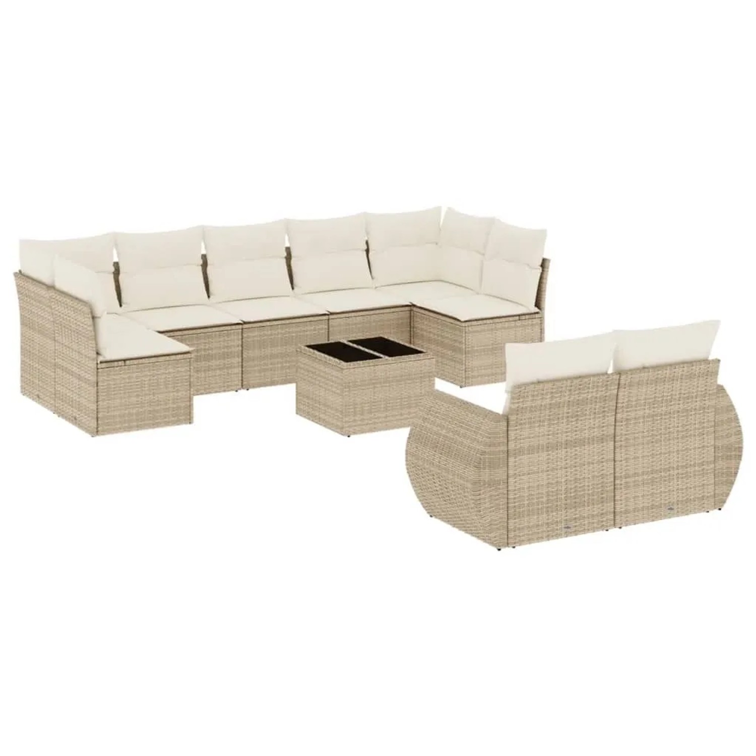 vidaXL 10-Tlg Garten-Sofagarnitur mit Kissen Beige Poly Rattan 3221827