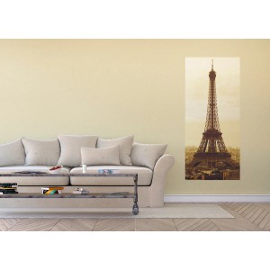 Sanders & Sanders Fototapete Paris Ansicht in Beige, 90x202 cm. Wanddeko mit Eiffelturm für Wohnzimmer.