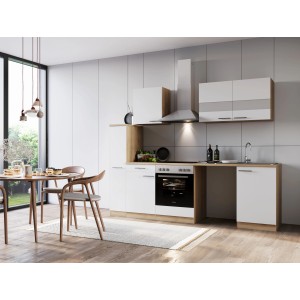 Respekta Küchenblock Merle 250 cm in Eiche Weiß mit Waschmaschinen-Nische.