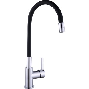 baliv Küchenarmatur KI-1820, Chrom-Schwarz, Einhebelmischer mit flexiblem Silikonauslauf.
