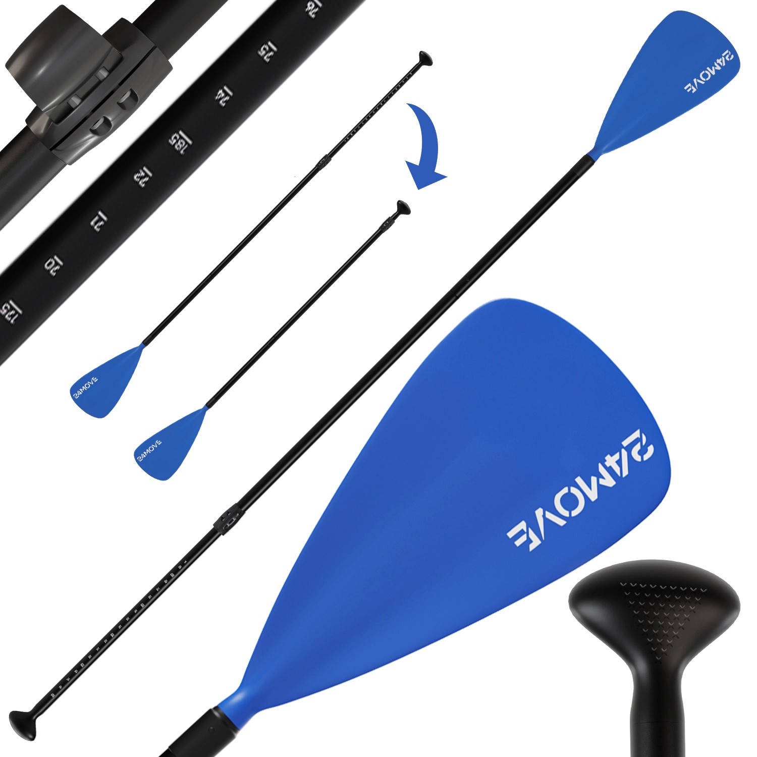 24MOVE Paddel Einzelpaddel - SUP Stand Up Board Kajak - Aluminium 210cm - Blau