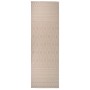 Brauner Outdoor-Teppich (80x250 cm) mit flachem Gewebe und gestreiftem Muster.
