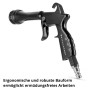 Schwarze STAHLWERK Druckluft-Trockenreinigungspistole mit Bürstenaufsatz, robust und ergonomisch, für Kompressoren.