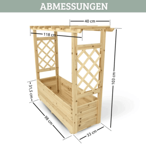 DELUKE Hochbeet mit Rankgitter THAO mit Vlies Handschuhe Pflanzkasten mit Rankhilfe Blumenkasten für Kletterpflanzen 98cm Breit