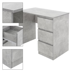 ML-Design Schreibtisch in Grau Beton-Optik mit 3 Schubladen, 90x76x50cm.