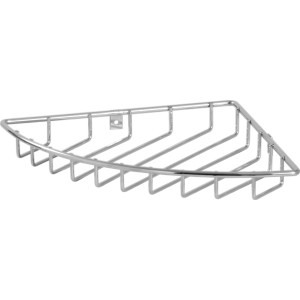 Verchromte Eck-Drahtablage zur Wandmontage für Badutensilien.