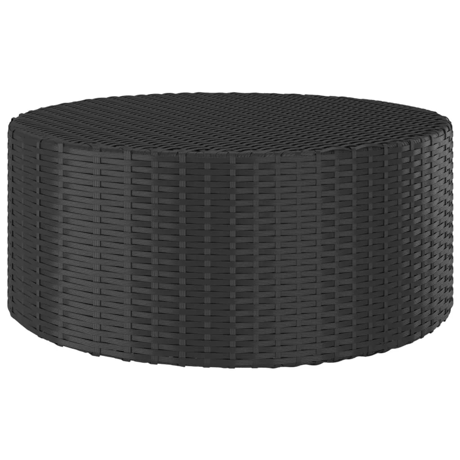 Schwarzer, runder vidaXL Gartentisch aus Polyrattan, Teil der 7-tlg. Sofagarnitur.