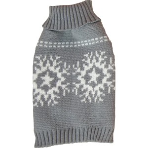 Grauer Heim Hundepullover mit Schneeflockenmuster, Größe 25.