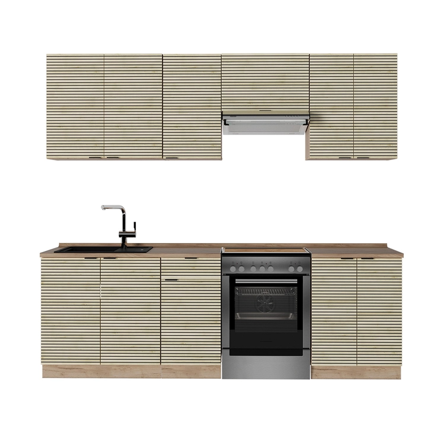 Vicco Fame-Line Küchenzeile Eiche Paneel/Goldkraft Eiche 240 cm AP Eiche günstig online kaufen