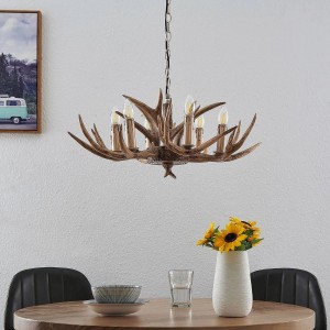 Lindby Pendelleuchte Tejask 9627918 Landhaus Vintage Rustikal in Braun 6-flammig E14 Wohnzimmerleuchte