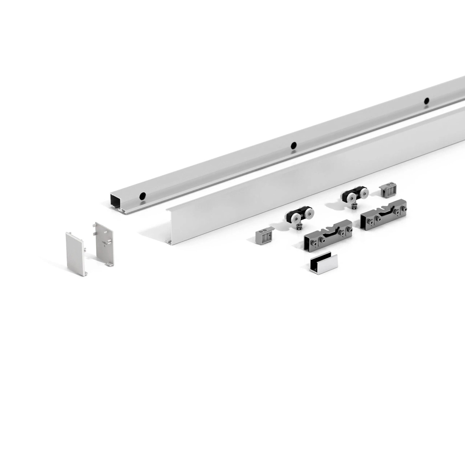 Levidor Glasschiebetür Komplettset Berlin, Aluminium: Schienensystem, Laufwagen und Zubehör.