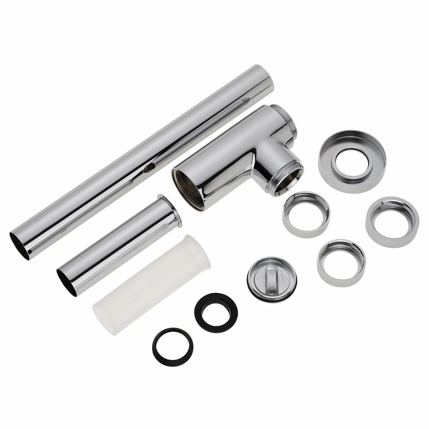 Kronenbach Design-Siphon, rund, Chrom, Universalanschluss 1 1/4 Zoll, für Waschbecken.