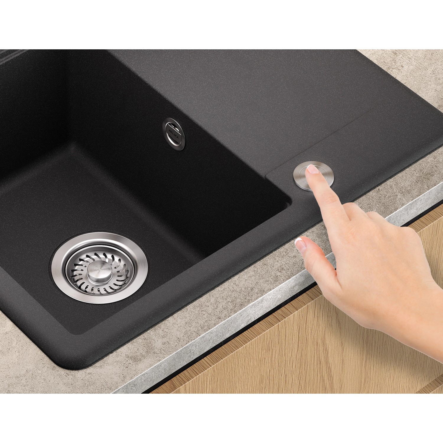 Helika Einbauspüle Esta 56 cm x 46 cm Schwarz inkl. Druckknopfventil_5