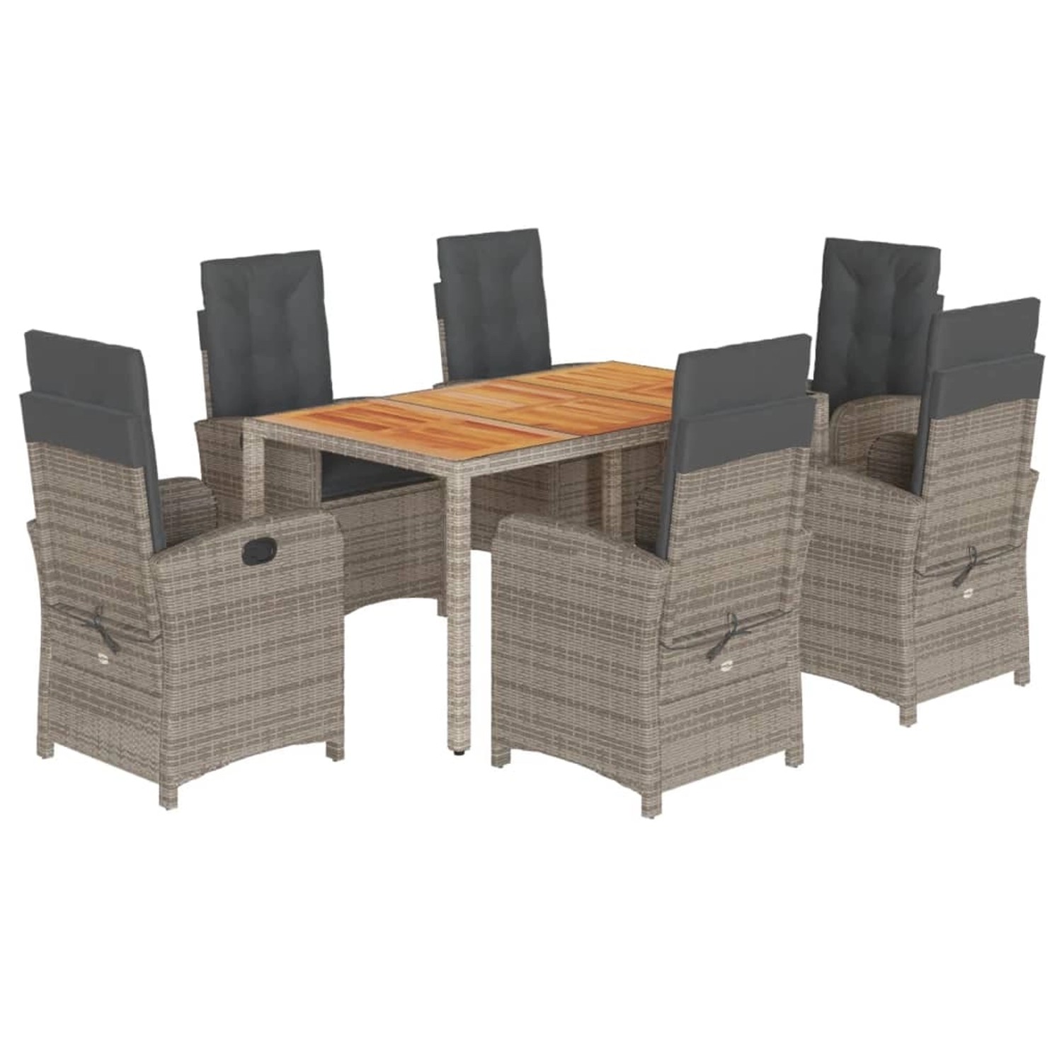 vidaXL 7-Tlg Garten-Essgruppe mit Kissen Grau Poly Rattan 3212243 günstig online kaufen