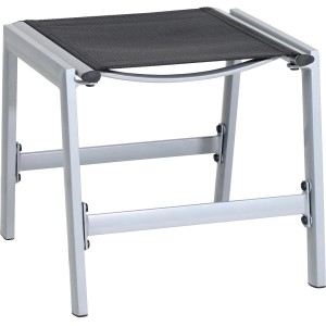 Greemotion Fußhocker Monza: Silbernes Aluminiumgestell mit schwarzem Textilen für Gartenstühle.