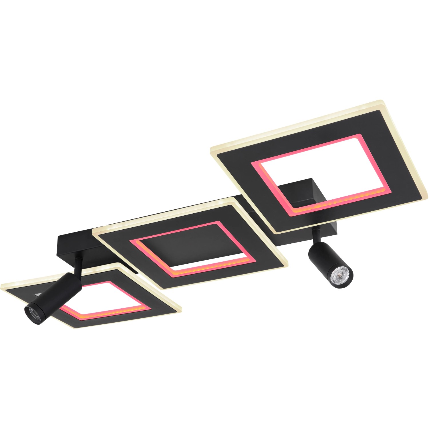 Moderne, dimmbare LED-Deckenleuchte Marian, 2-flammig, schwarz matt mit RGB-Farbwechsler.