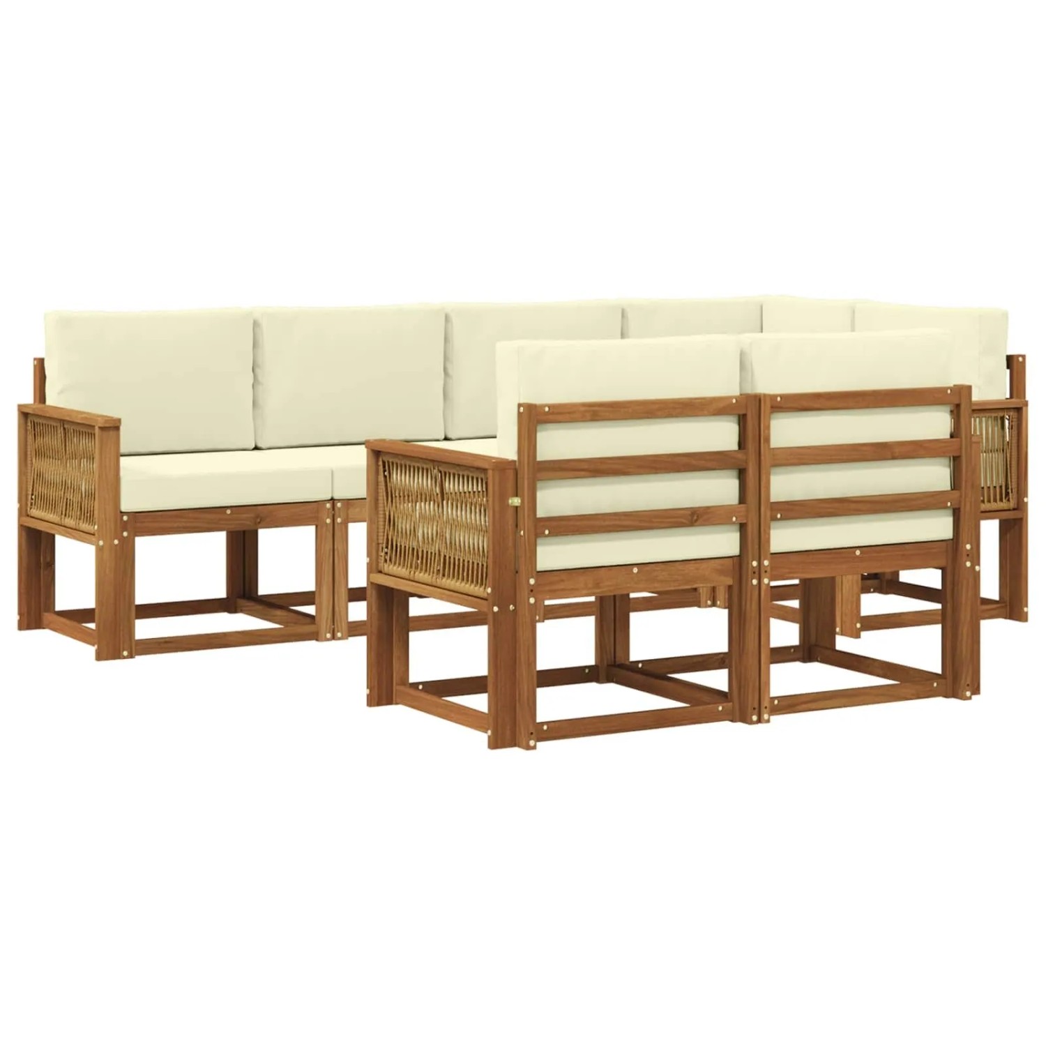 vidaXL Outdoor-Sofagarnitur mit Kissen 7 Stk Natur und Creme Polyester 3385296