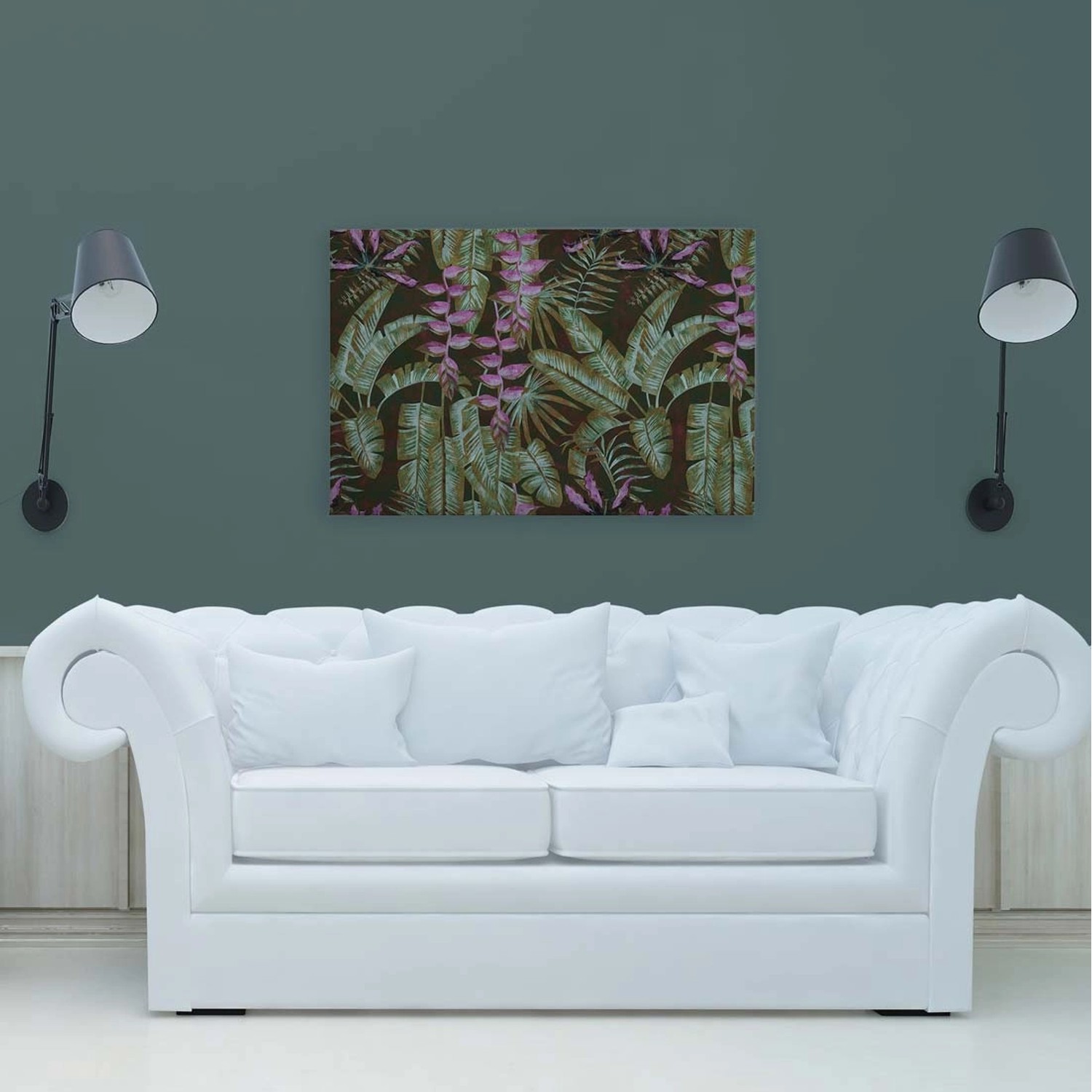 Bricoflor Bild Palmenblätter Grün Lila Deko Wandbild Tropische Blätter Olivgrün Für Wohnzimmer Und Badezimmer Leinwand 9