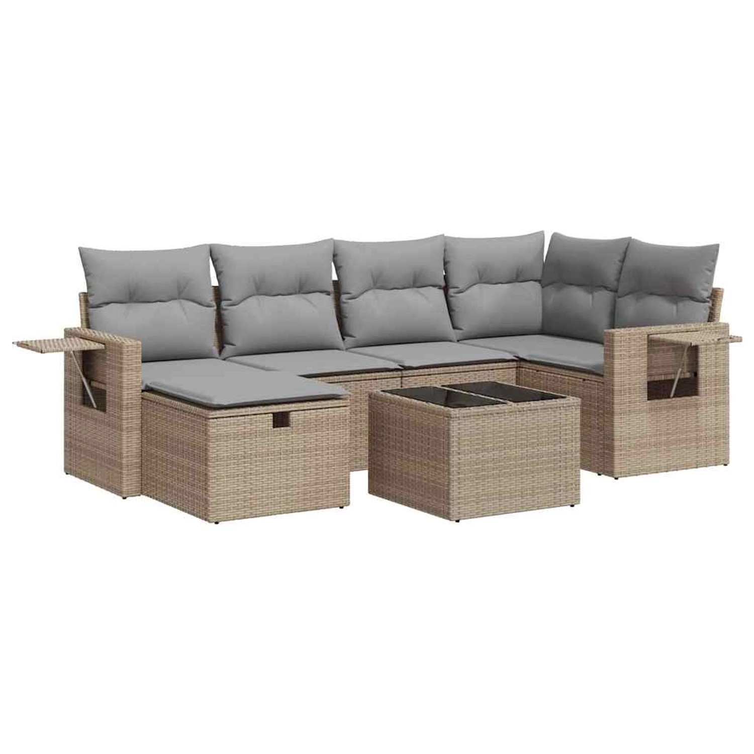 Thumbnail - vidaXL 7-Tlg Garten-Sofagarnitur mit Kissen Beige Poly Rattan 3325495