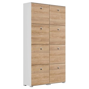 Posseik Schuhschrank Charme, Weiß-Eiche, für 32 Paar Schuhe. Schuhkipper mit 8 Klappen.