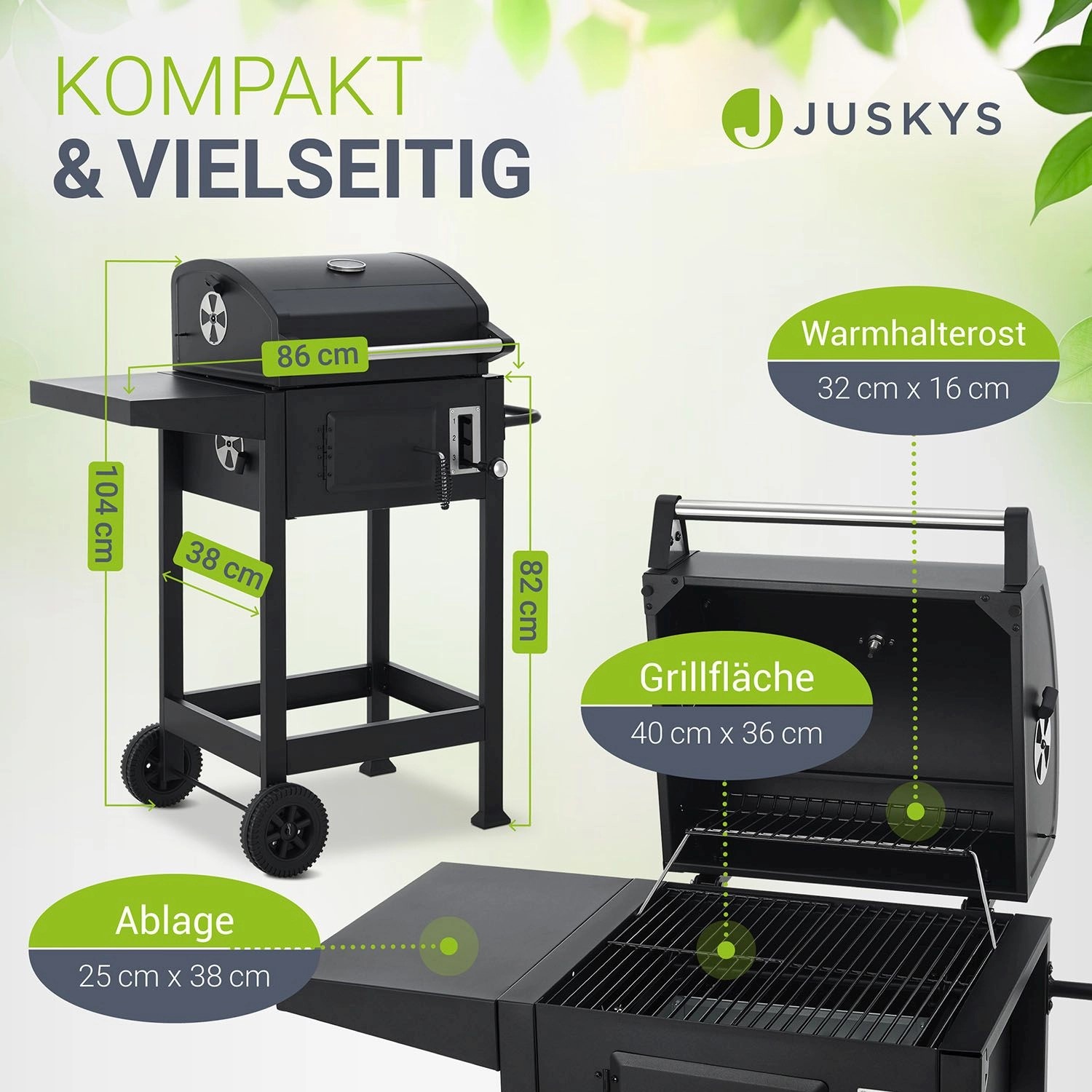 Juskys Holzkohlegrill Missouri mit Abdeckplane, kompakter Grillwagen mit Ablagefläche und Thermometer.