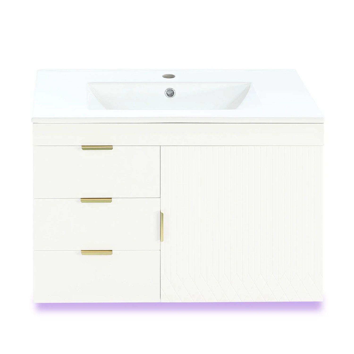 Merax Badschrank 76cm Waschbecken LED App Holzoptik Weiß