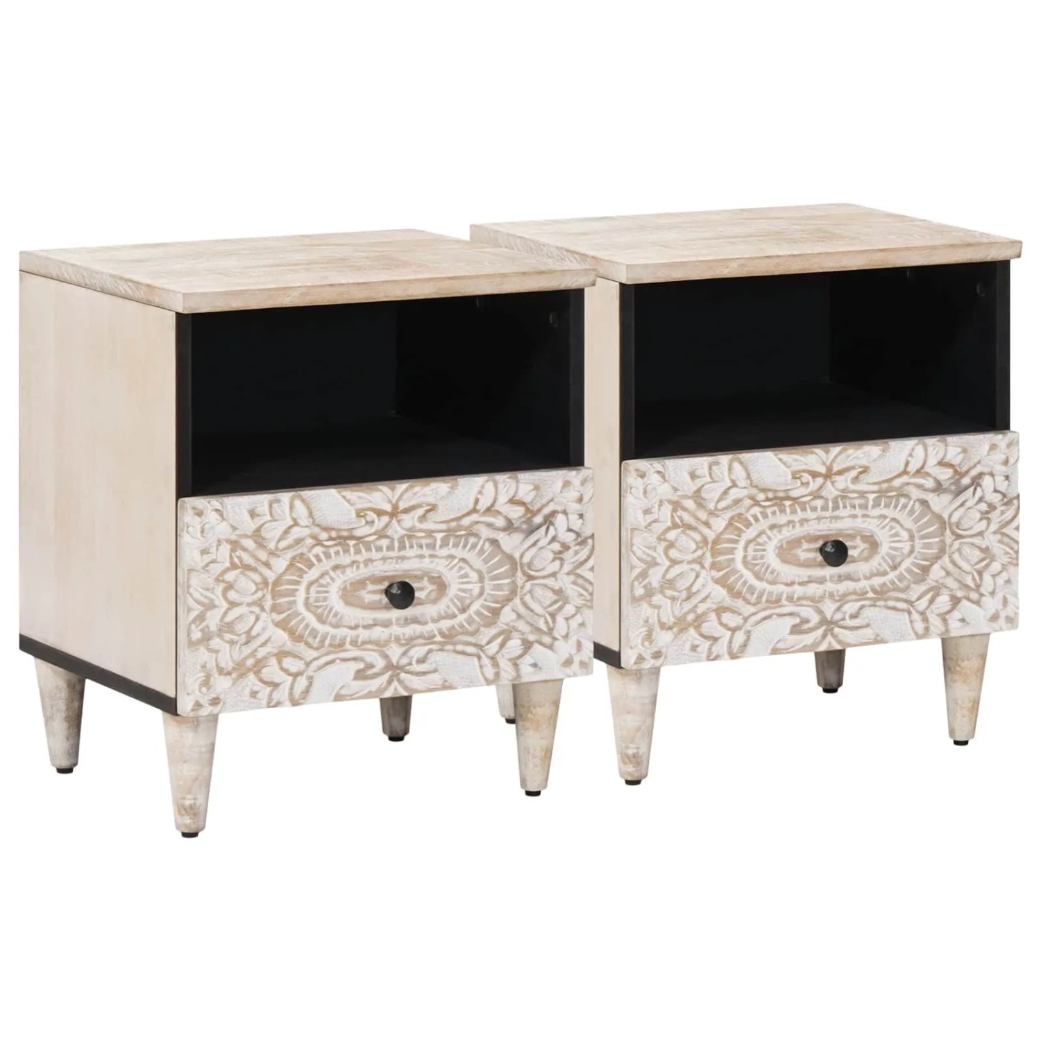 vidaXL Bettkasten 2 Stk Weiß 40 x 33 x 46 cm Massivholz Mango 4018375