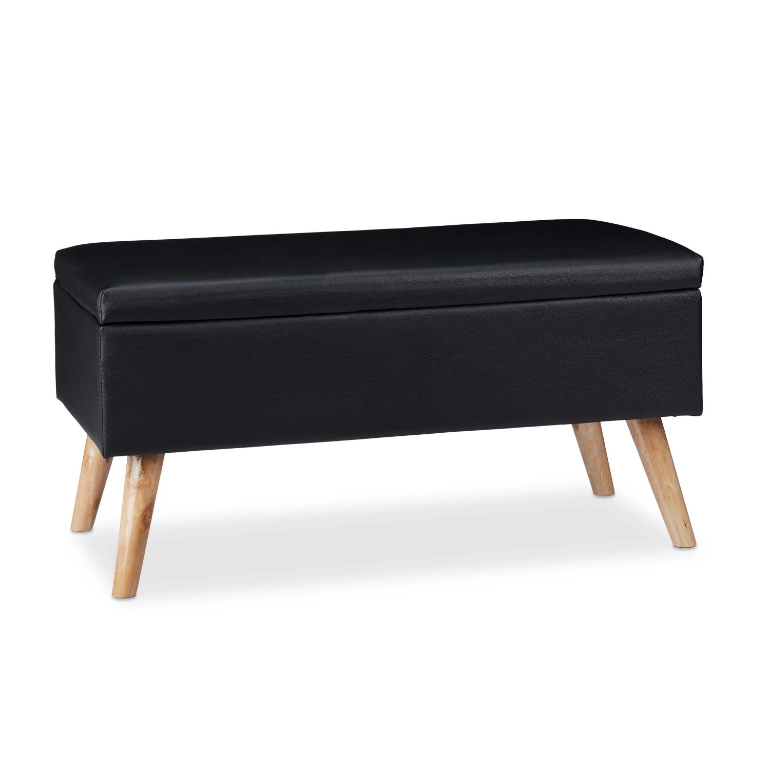 Relaxdays Sitzbank Kunstleder Eukalyptusholz MDF Schwarz Mit Stauraum 40 cm x 80 cm x 39,5 cm 10,7 kg