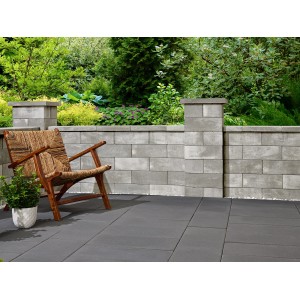 Kann Lindeza Mauer mit Pfeilerabdeckung in Grau-Alpin, modernes Mauerdesign für den Garten.