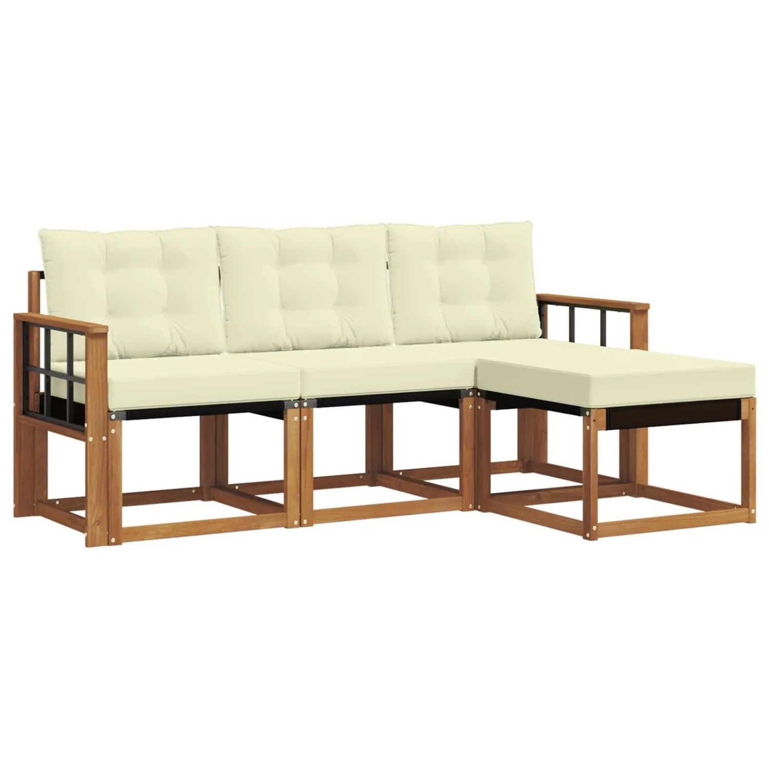 vidaXL Outdoor-Sofagarnitur mit Kissen 4-Tlg Natur und Creme 3368549
