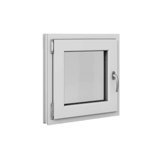 Weißes Roro Kunststofffenster Basic, 60x60 cm, DIN links, mit Dreh-/Kippfunktion und 3-fach Verglasung.