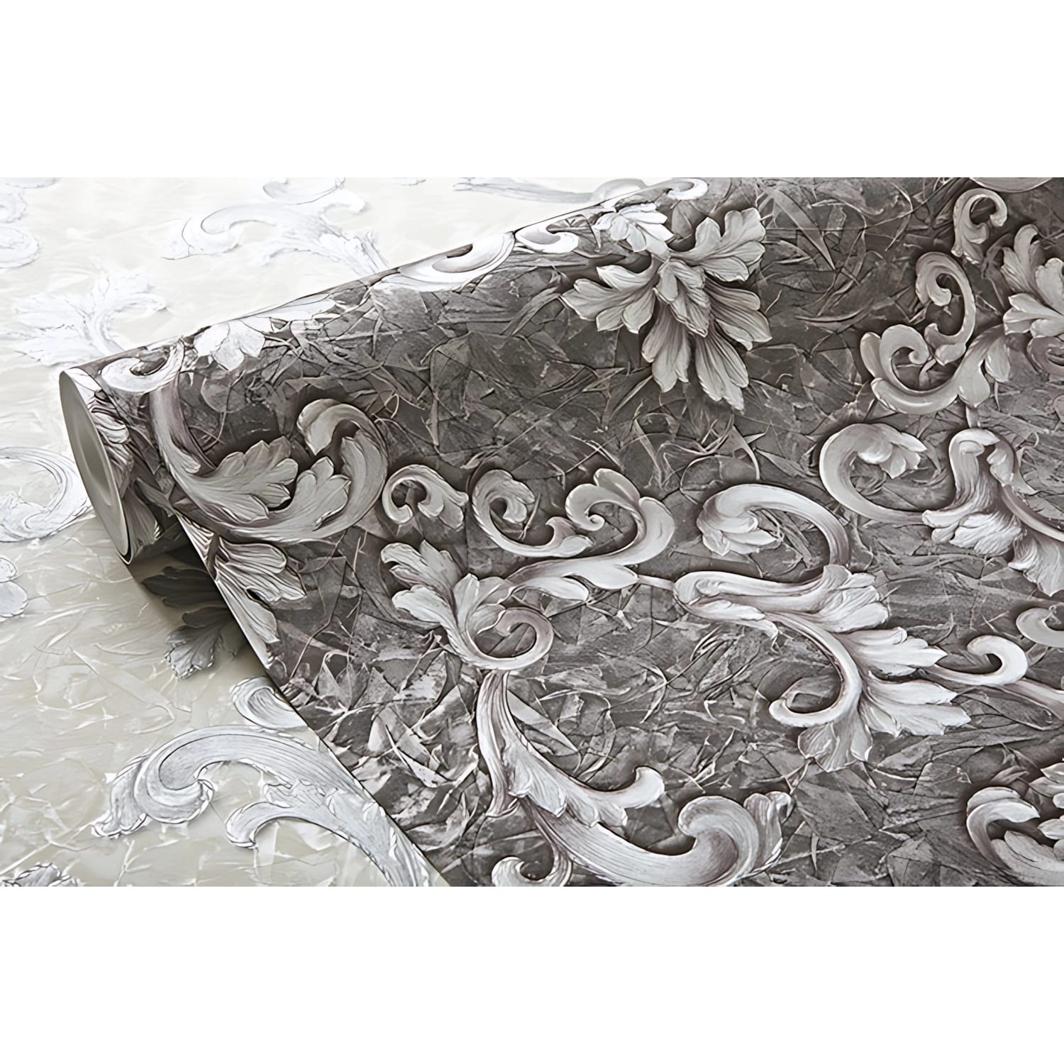 EDEM Barock Vliestapete 9085-29, grau/silber, florales Muster, schimmernd.